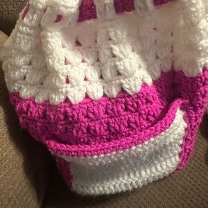 Vibrant Pink and White Crochet Tote